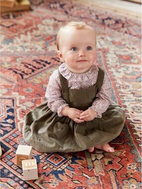 Marie Chantal Floral Print Blouse + Apron  Corduroy Pinafore Dress Set, 8Y